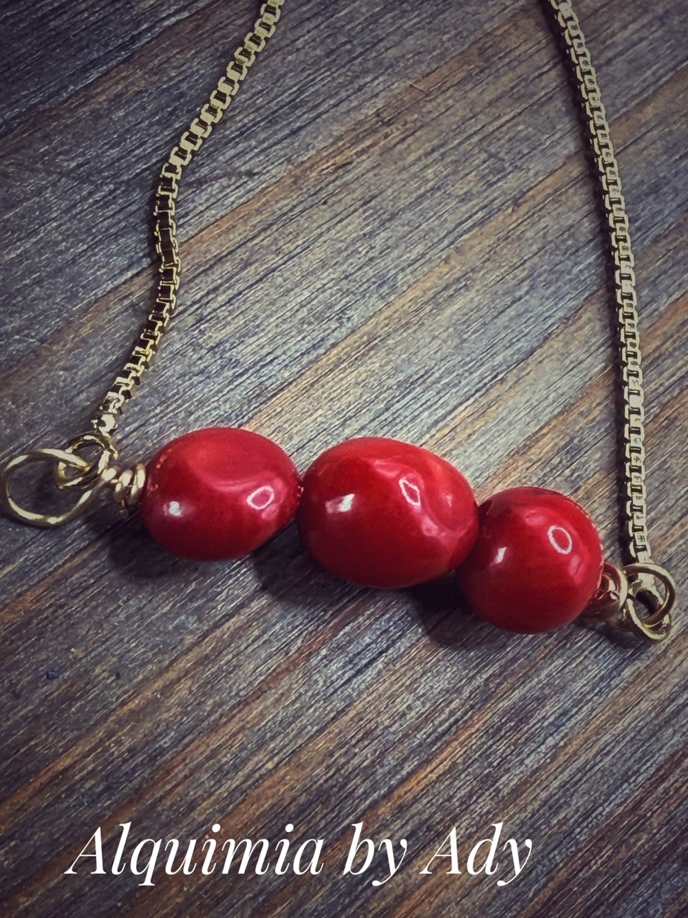 Gold red coral adjustable rope chain dainty bracelet